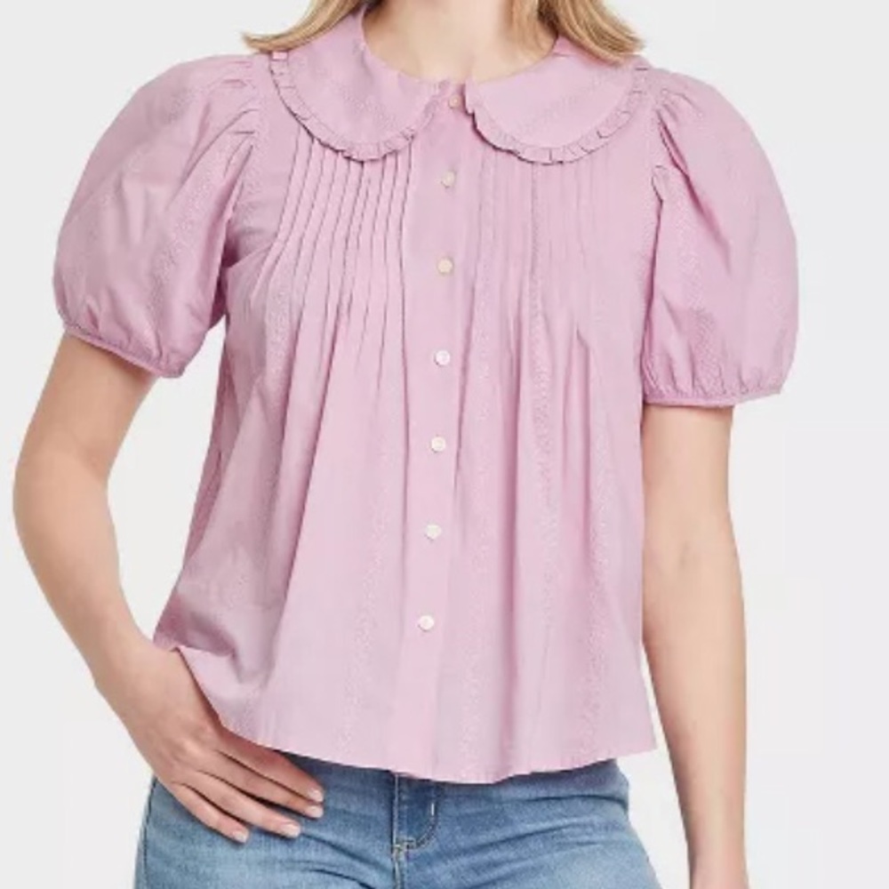 Universal Thread Puff Short Sleeve Button-Down Top